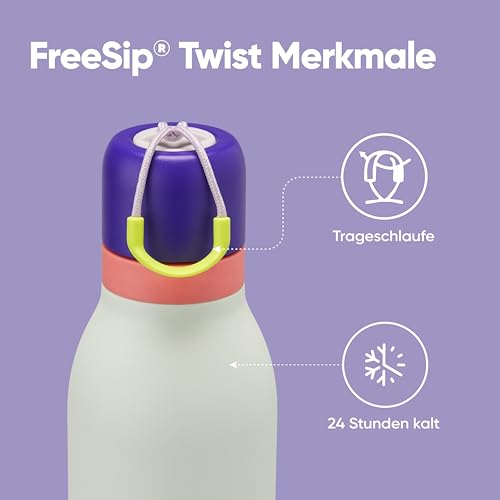 Image of Owala FreeSip Twist Insulated Stainless Steel Water Bottle with Straw for Sports and Travel, BPA-Free, 24-oz, Purple /Green (Minty Horizons)