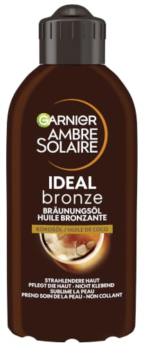 Garnier Bräunungsöl für vorgebräunte und dunkle Haut Feuchtigkeitsspendendes Sonnenöl mit Kokosduft für intensive Bräune Ambre Solaire Ideal Bronze 1 x 200 ml