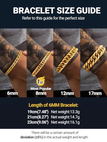 Image of PROSTEEL Bracelets for Men Cuban Link Mens Bracelet Stainless Steel, 14K Gold Plated /Silver /Black, 6 /8 /12 /17mm Width, 7.5 inch /8.3 inch /9 inch Length with Gift Box