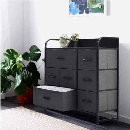 bimiti Chest of Drawers Non-Woven 7 Drawer Organizer Unit Fabric Storage Drawers Dresser with Steel Frame and Wood Top for Bedroom Hallway Closet Living Room Dark Grey