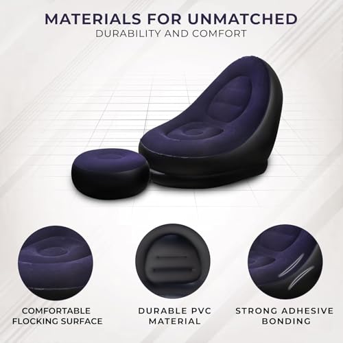 Image of Inflatable Recliner Sofa with Air Pump for Ultimate Relaxation - Purple (Pack of 1) | Inflatable Lounge Chair with Footstool, Durable Material, Lightweight & Portable, Ideal for Home