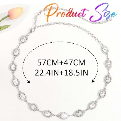 COSYDAYS Silver Rhinestone Chain Belts Sparkly Crystal Dress Belt Fashion Waist Body Accessories for Women4
