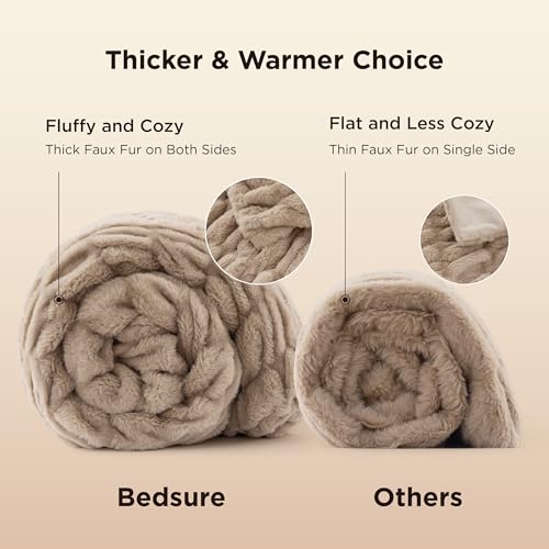 Bedsure Soft Double Sided Faux Fur Throw Blanket Light Brown 50 x60 - image 3
