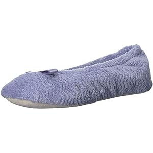 isotoner Women’s Chevron Microterry Ballerina Slipper with Moisture Wicking Lining, Ribbon Bow and Suede Sole for…