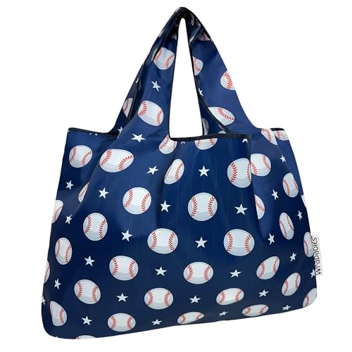 allydrew Large Foldable Tote Nylon Reusable Grocery Bags Baseball