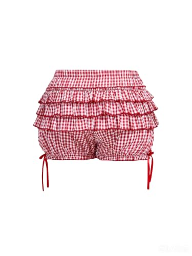 Image of Women Layered Gingham Shorts Cute Bloomers Plaid Shorts | Gingham Ruffle Shorts, Polka Dot Mini Bloomer Shorts, Micro Boyshorts, Tiered, Checkered, Lolita Outfits, Going Out