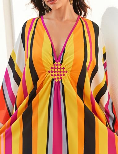 Image of KECVOT Kaftan Dresses for Women Plus Size Batwing Sleeve Caftans Long Bathing Suit Cover Up Maxi Beach Dress Loungewear