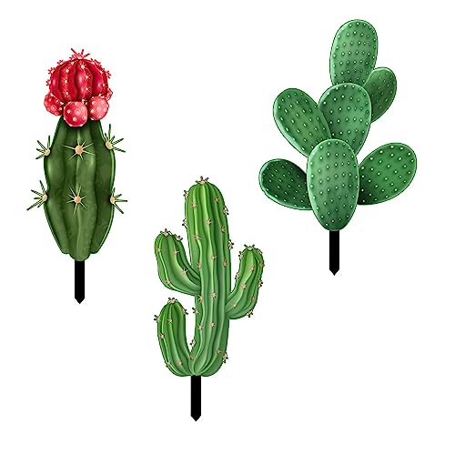 BASICGOLDYAO 9.5 in Acrylic Cactus Garden Stakes 3 Pcs Cactus Plant Stem Statue Desert Cactus Home Decor for Outdoor Patio Lawn Yard (3 Pcs, Multi)