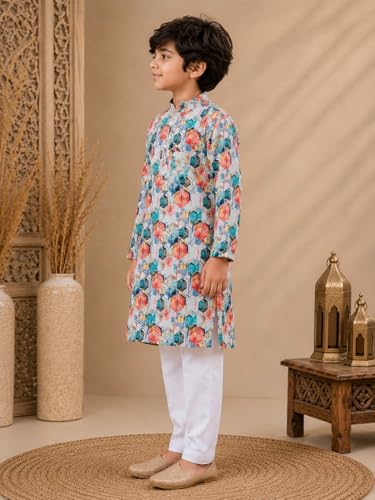 Image of superminis Boys Cotton Golden Embroidery Printed Full Sleeves Kurta with Pyjama Ethnic Wear Set (12-18 Months, Dark Green)