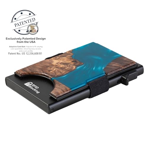 Image of Slim Card Holder Wallet for Men, Minimalist RFID Blocking Pop Up Wallet, Smart Metal Business Card Case Holds 12 Cards, Ultra-Thin Front Pocket Wallet, Gifts for Men