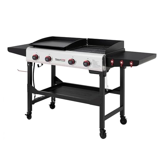 Royal Gourmet GD403 4-Burner Portable Flat Top Gas Grill and Griddle Combo with Folding Legs, 48,000 BTU, for Outdoor Cooking While Camping or Tailgating, Black & Silver