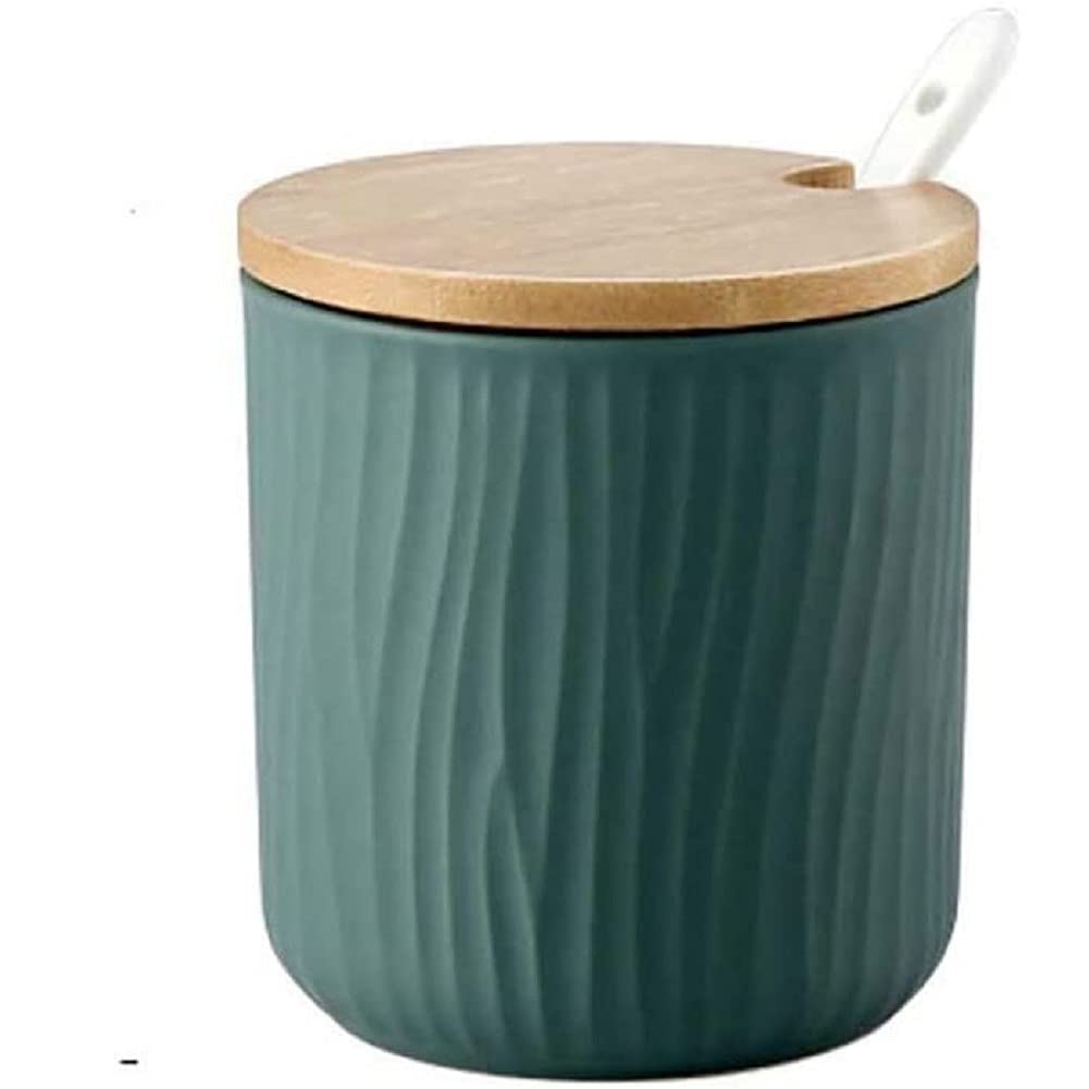 Zuckerdose Gewürzdose aus Keramik 8.5x8cm Gewürzgläser Gewürzbehälter mit Deckel und Löffel Marmeladendose Vorratsdose für Küche Esszimmer Café (Grün)