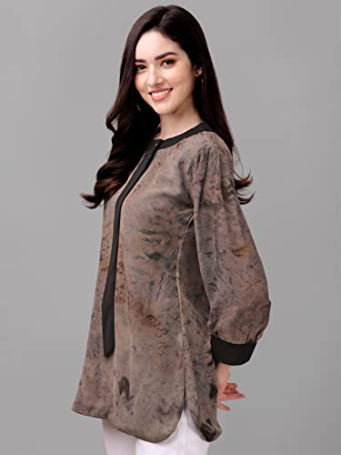 Image of Gufrina Women's Georgette Apple Cut Short Kurti with Long Puff Sleeves Western Style Keyhole Neck Solid Pattern Regular Fit and Mid Thigh Length