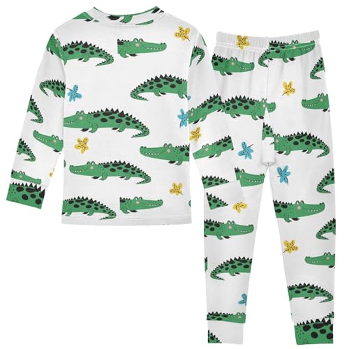 Pajama Sets Long Sleeve Crocodile Pattern with Flowers Soft Comfy Sleepwear 2 Piece PJS 3-8T3