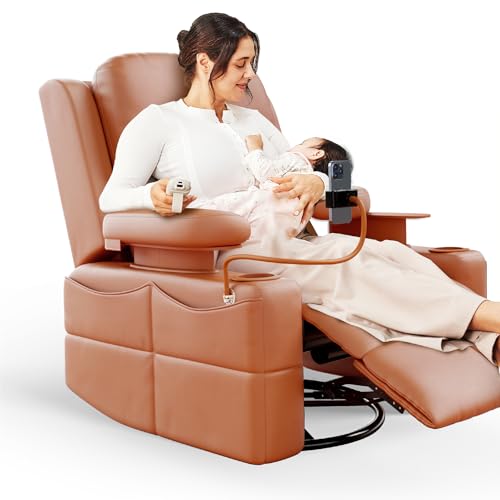 Image of MAMAZING Lullapod Power Nursery Recliner Rocking Chair, Triple Motor Power Recliner with HugAssist Armrest, 270° Swivel Glider and Quiet Rocking Chair Nursery with Dual Charging Port and Storage