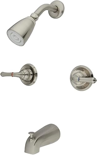 Kingston Brass KB248 Magellan - Grifo para bañera y ducha con mango de 2 magallanes, níquel cepillado, alcance de boquilla de 5 pulgadas