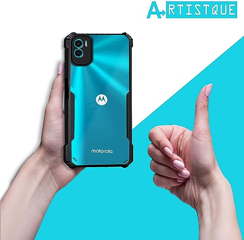 Image of A rtistque Clear Hard Transparent Acrylic Armor Anti-Drop Shockproof TPU Edge Back Cover Case for Motorola E22s / Motorola Moto E32 - Black