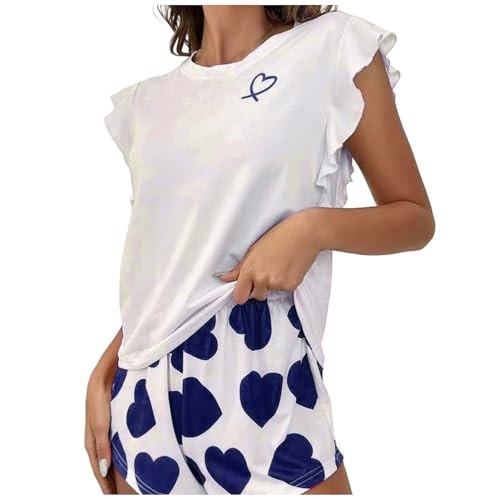 Generisch Pijama de manga corta con pantalón largo, cómodo traje de ocio para mujer, juego de ropa para el hogar, San Valentín, acogedor, ropa de salón, pijama romántico, pijama suave, traje de casa