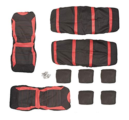 Cloth Car Seat Cover Cloth Material Red and Black 9pc Set Front Rear - Image 3