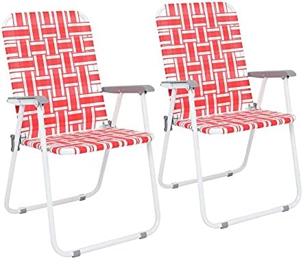 VINGLI Patio Lawn Chairs Folding Set of 2, Webbed Folding Chair Outdoor Beach Chair Portable Camping Chair for Yard, Garden(Red)