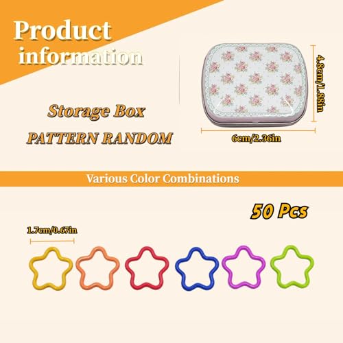 Image of Wonafa 50 Pcs Star Metal Stitch Markers, Knitting Stitch Markers Colorful Crochet Stitch Markers with Storage Box for Crocheting Clothing Tag DIY Craft Project(Pentagram-50Pcs)