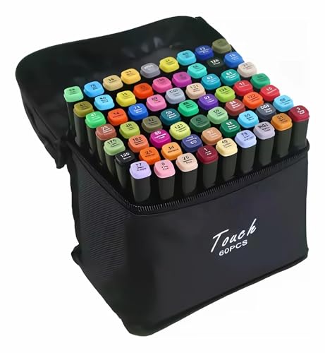 Kit Estojo Canetinhas Permanente Ponta Dupla Ponta Fina e Grossa Marcador de Texto 60 Cores Vibrantes