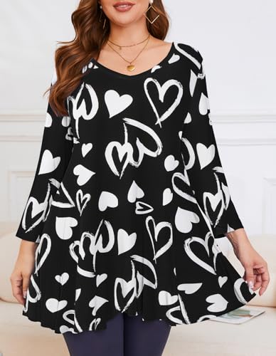 Image of LARACE Tunics 3 /4 Sleeve Plus Size Tops for Women V Neck Loose Fit Flowy Clothing for Leggings