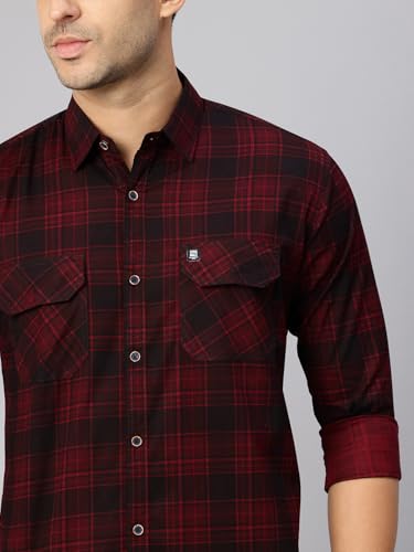 Image of Majestic Man Men's Pure Cotton Cargo Checkered Shirt with Dual Flap Pockets - Slim Fit | Full Sleeve | Casual Wear | Trendy & Comfortable