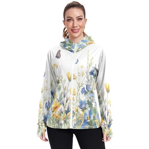 Kigai Flower Women's UPF 50+ Sun Protection Hoodie Jacket with Pocket Zip Long Sleeve Sun Shirt for Gardening Hiking Outdoor