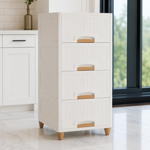 Image of URBAN LUXY Foldable Plastic Rack for Storage /Kitchen Cupboard /Sturdy Wardrobe for Clothes /Multipurpose Storage Organizer /Closet for Bedroom /Living Room /Laundry (Big Cupboard Rack -White, 4PCS)