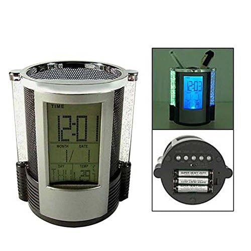 DARKFISH Multi Functional Clock with Light Pen Holder Pencil Container Digital LED Desk Clock Mesh with Calendar Timer Alarm Clock Thermometer 2 Small Drawer 1
