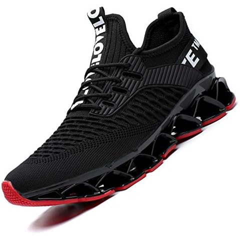 Chopben Men's Running Shoes Blade Non Slip Fashion Sneakers Breathable Mesh Soft Sole Casual Athletic Lightweight Walking Shoes(10,Black/Red) Cover