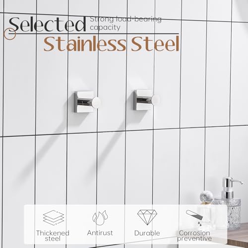 Image of KOKOSIRI Robe Hooks for Bathroom Chrome Kitchen Hooks Hanging Hand Towels for Shower Bathroom Hardware Wall Mounted Stainless Steel 2 Pack, B1016CH-P2