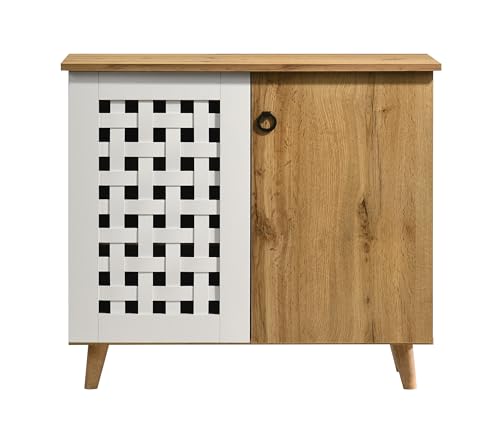 Image of DeckUp Ceylon 2-Door Engineered Wood Shoe Rack (Wotan Oak & White, Matte Finish)