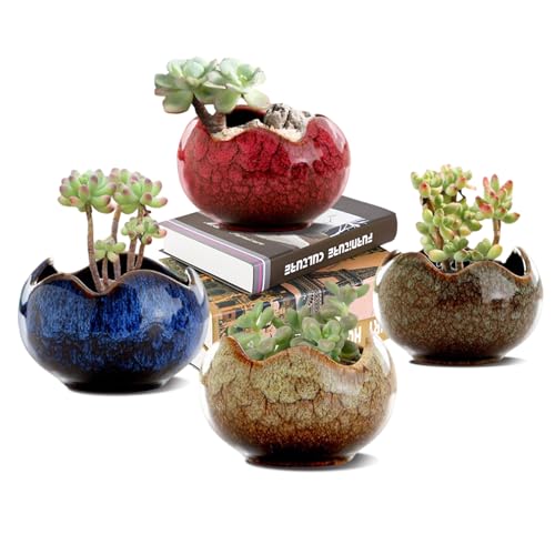 Simcat 4pcs Succulent Pots 9.5cm Succulent Plant Pot Small Ceramic Plant Pots with Drainage Hole Used for Indoor and Outdoor Gardening Plant Succulent Cactus Flower Pots(Colourful)