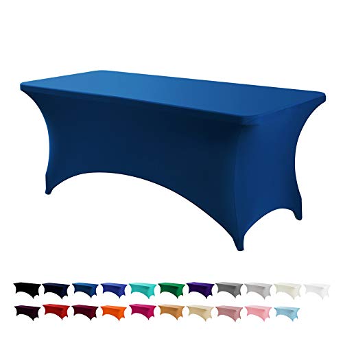 Image of Peomeise 2PCS 6FT Spandex Table Cover Rectangular Stretch Spandex Tablecloth (Classic Blue,6FT)