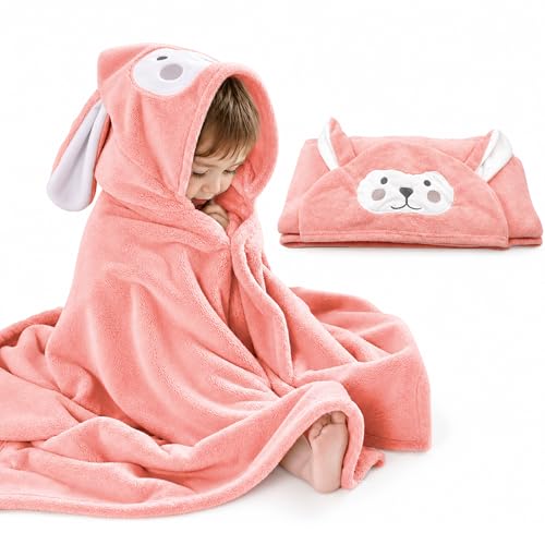 Image of ROMASA Baby Bath Towel Hooded Ultra Soft Towel Highly Absorbent Bathrobe Blanket Toddlers Shower Gifts for Boys Girls- 27.5 inch x 55 inch (Pink)