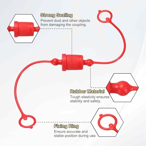Image of HARFINGTON 2Sets 3 /8 Hydraulic Hose Dust Cap and Plug Kit, ISO-A Male Dust Cap & Female Plug Cover Quick Disconnects Air Coupler Cover Port Plug Fittings with Retention Ring, Red /Blue
