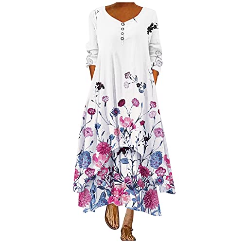 Blusenkleid Damen Langarm Lang Große Größen Trägerkleid Strandkleid...