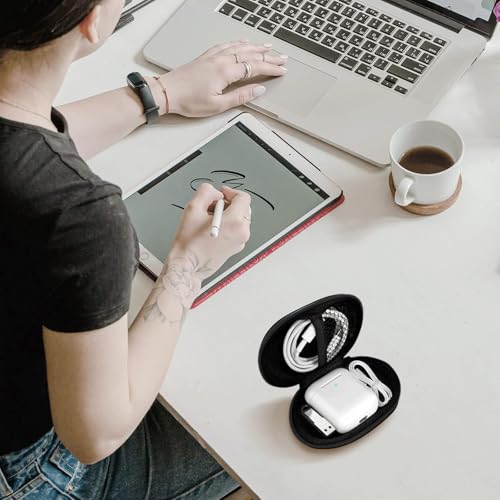 Image of Oval Earbud Case Portable EVA Carrying Case Storage Bag Cell Phone Accessories Organizer with Carabiner for Earphone, Earbud, Earpieces, SD Memory Card, Camera Chips, Black1