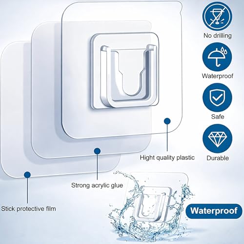 Image of Transparent Adhesive Wall Hooks (5 Pairs / 10 Hooks) | Heavy Duty No Drilling Self Adhesive Hooks | Waterproof & Reusable Clear Hooks for Bathroom, Kitchen, Photo Frames & Home