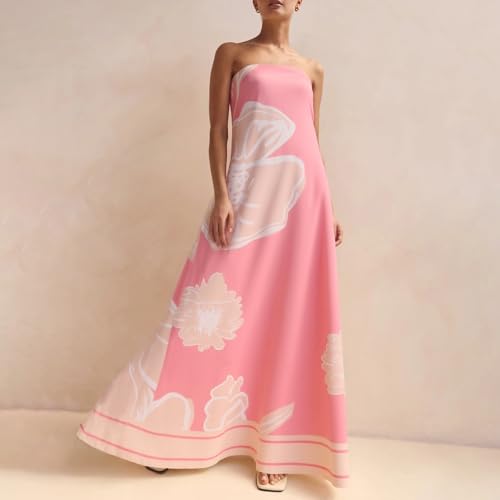 Image of Zwirelz Women Strapless Maxi Dress Boho Floral Print Flowy Long Tube Dress Off Shoulder Loose Beach Sundress