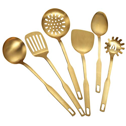 Küchenutensilien-Set, 6-teiliges Edelstahl-sicheres Küchengeschirr-Set Kochutensilien für zu Hause Küchenbedarf Geeignet für antihaftbeschichtete Töpfe und Pfannen(Gold)