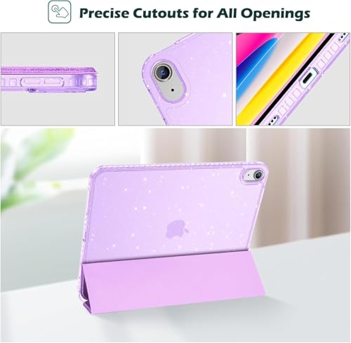 Image of ProElite Case Cover for Apple iPad (A16) 11th /10th Generation (2025 /2022), Transparent case Cover with Pencil Holder for iPad 11th /10th Gen 2025 /2022, Glittering Purple