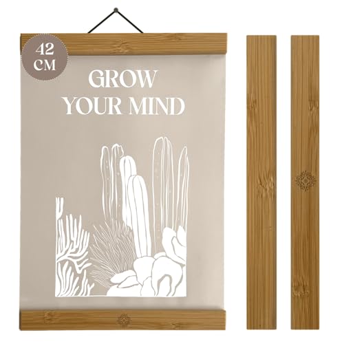 LEBENSKOMPASS® Magnetische Posterschiene A2, Posterleiste Bilderrahmen aus Bambus 40 cm für Wandbilder, Fotos, Holzrahmen Bilderleiste Klemmleiste