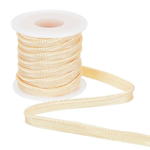 BENECREAT Cordon à Lèvres Torsadé Doré Tissé Noir de 9 m, Ruban Tressé de Garniture de Passepoil à Bord de Cordon Plat de 10mm de Large pour la Couture de Costumes de Robe, Décoration Textile Maison
