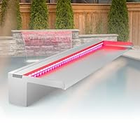 LONGRUN Edelstahl Wasserfall Überlauf, APP Kontrolle Multi-Farben LED-Licht Draussen Pool Brunnen, Koi Teich Wasserfälle Brunnen Kit für Garten Terrasse Pool Dekoration-90x20x10cm