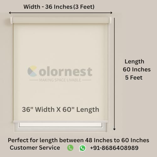 Image of Roller Blinds for Windows 36 Inch W X 60 Inch L | Light Filtering Roll-Up Shades Sun UV Protection for Home & Office White| Customised Size | Heavy Duty in 38 MM Pole
