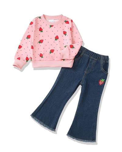Image of Baby Toddler Girl Clothes Outfits Kids Sweatshirt Jeans Set Denim Pants Little Girls Clothes Toddler Outfit for Girls