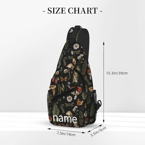 SUPLUCHOM Custom Sling Bag With Name Vintage Mushroom Leaf Personalized Hiking Daypack Customized Crossbody Shoulder Backpack Travel Chest Pack for Men Women3